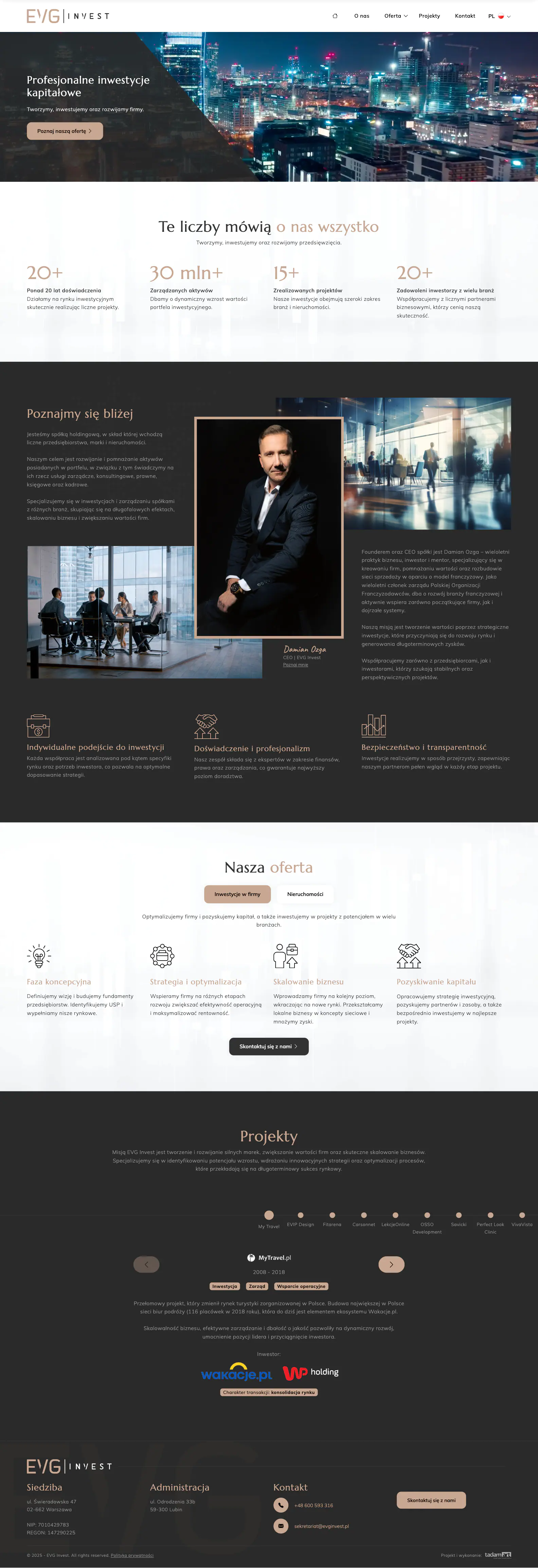 Zrzut strony evginvest.pl - realizacja EVG Invest