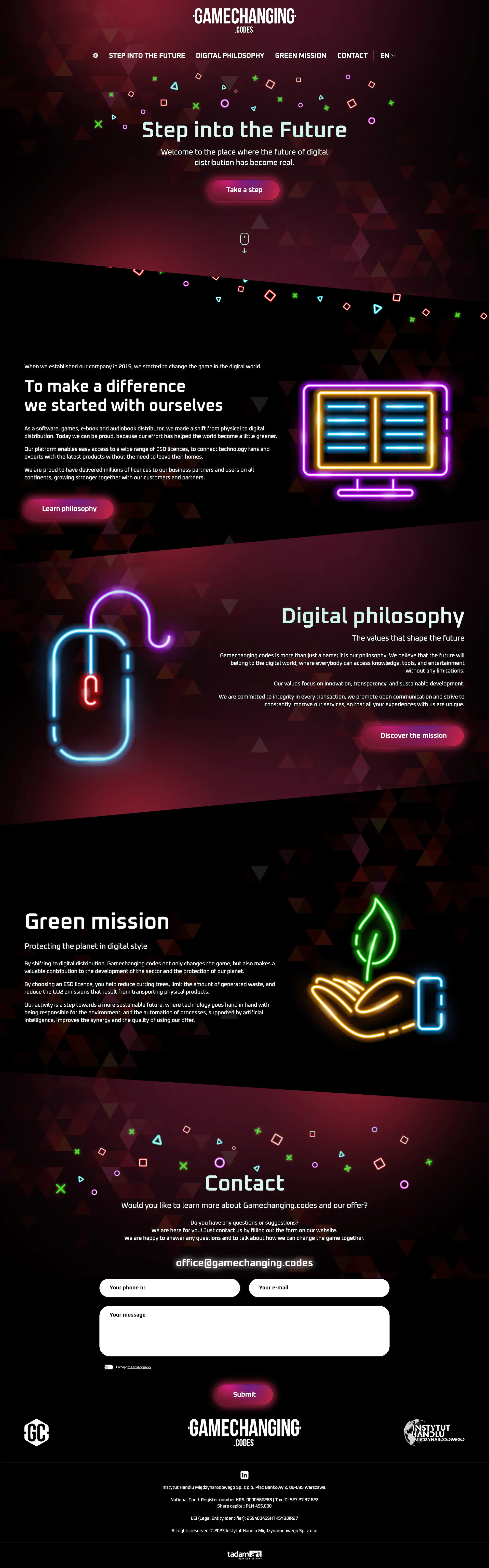 Zrzut strony gamechanging.codes - realizacja Game Changing Codes