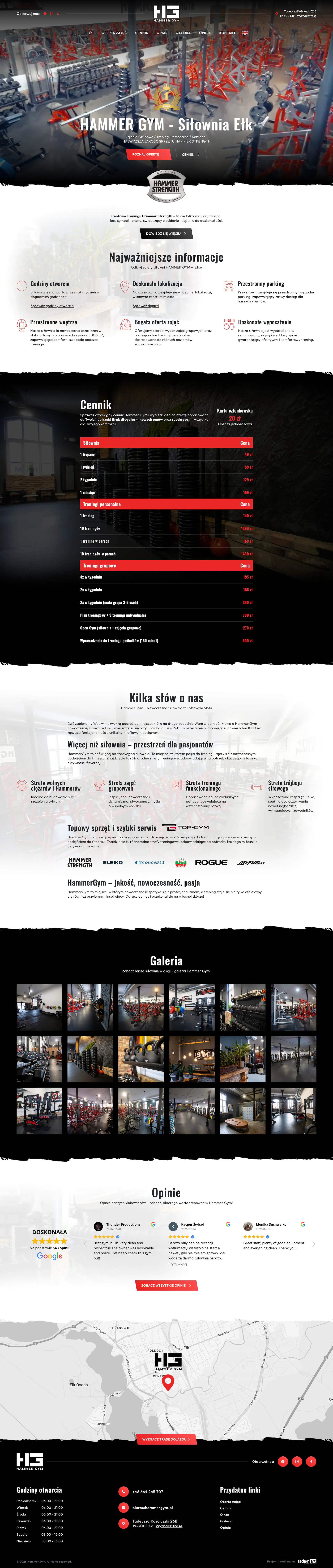 Zrzut strony hammergym.pl - realizacja HammerGym